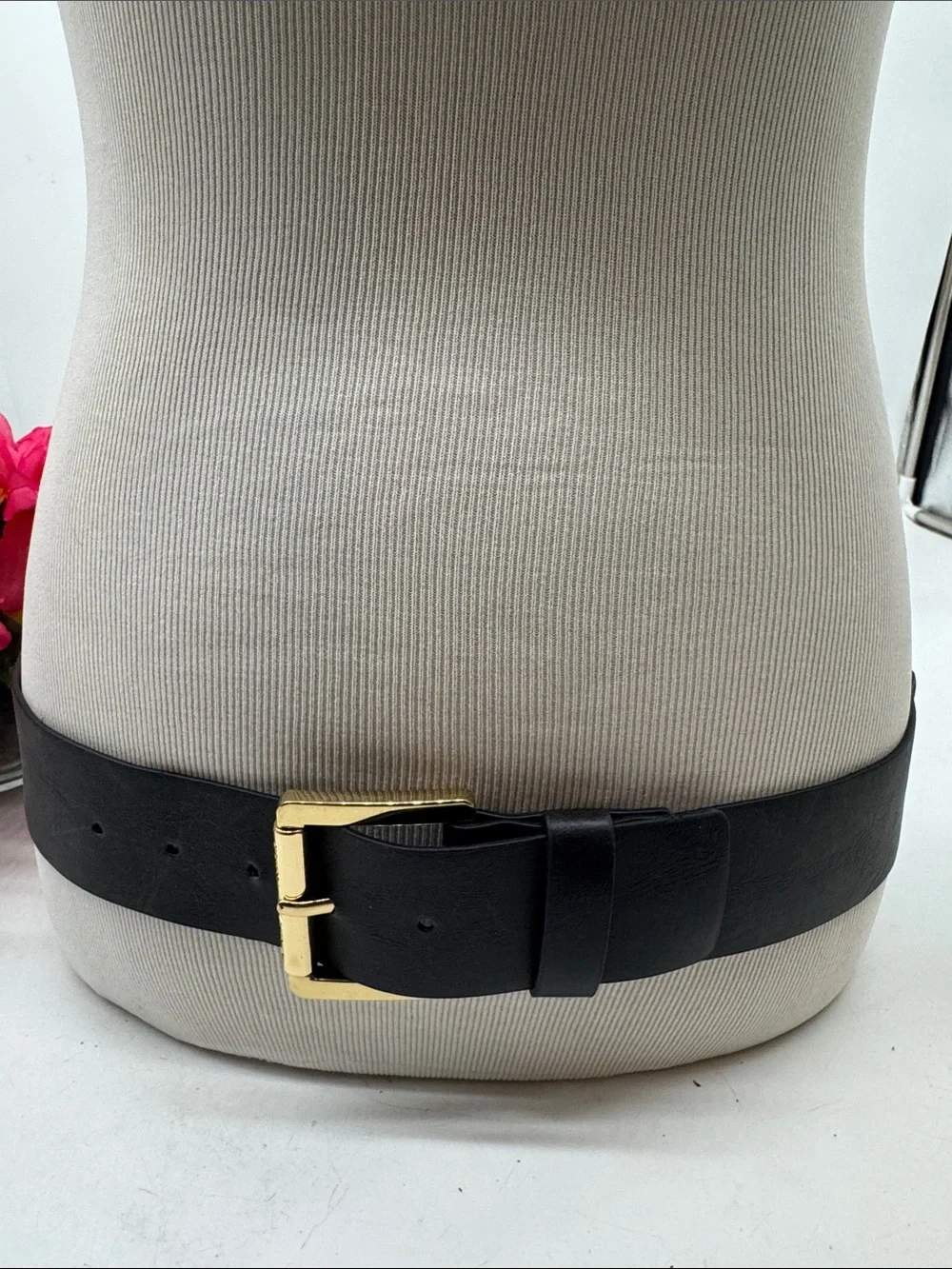 Michael Kors Classic Black Leather Belt with Gold Buckle Size L